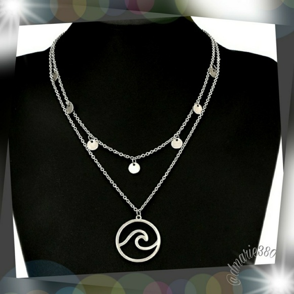 Boho Sea Wave Pendant w/ Sequins charms necklace - Picture 1 of 8